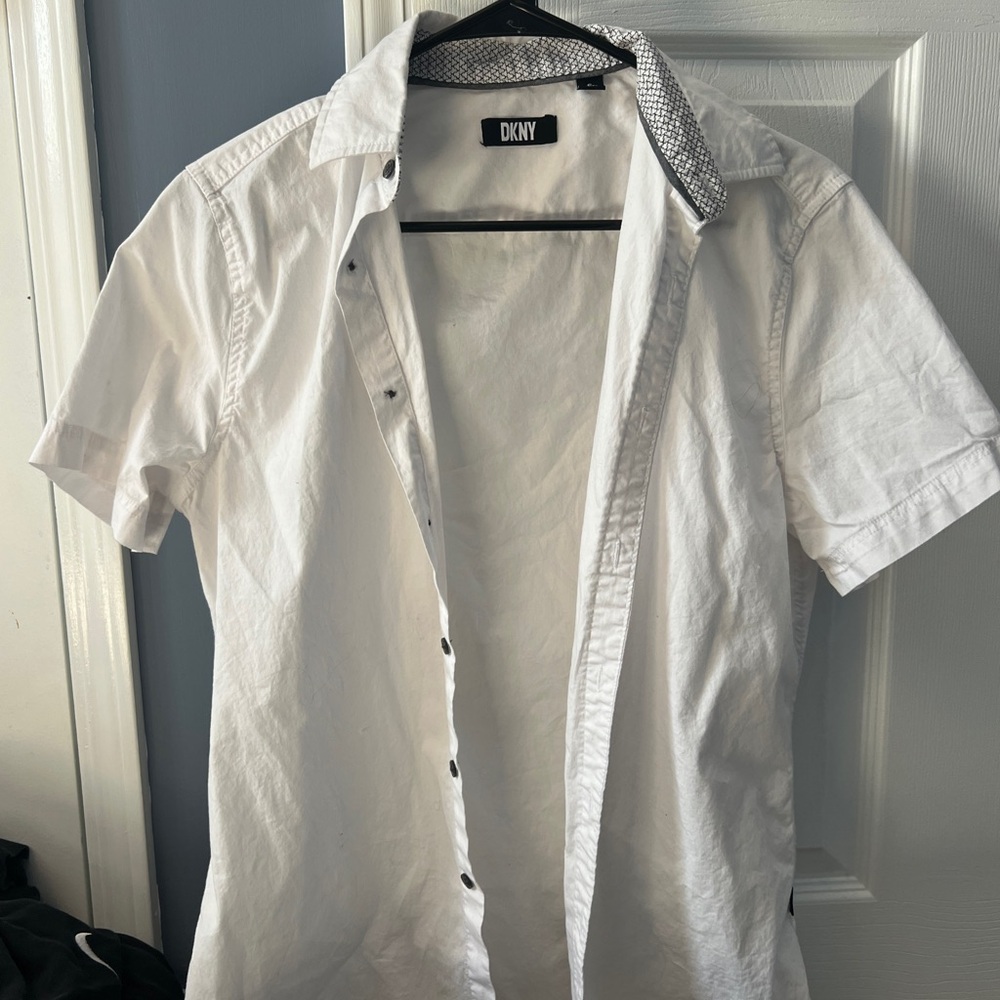 DKNY Men's White Casual Button Down Shirt